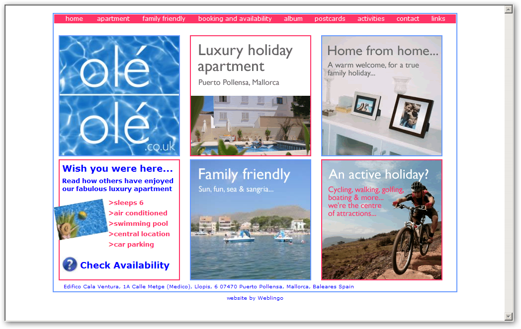 oleole.co.uk - online booking calendar, plus site coded to an original design by mangoconsulting.co.uk