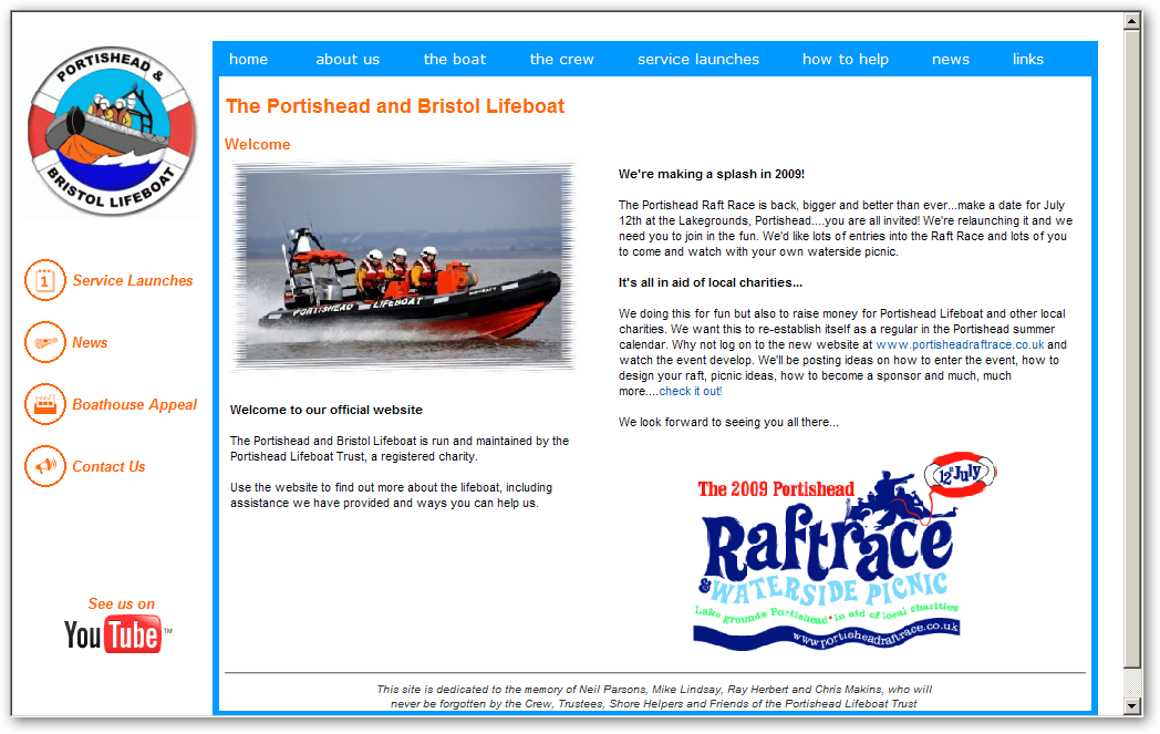 portishead-lifeboat.org.uk - site coded from customer design, plus content management system and RSS feeds for news and lifeboat launches
